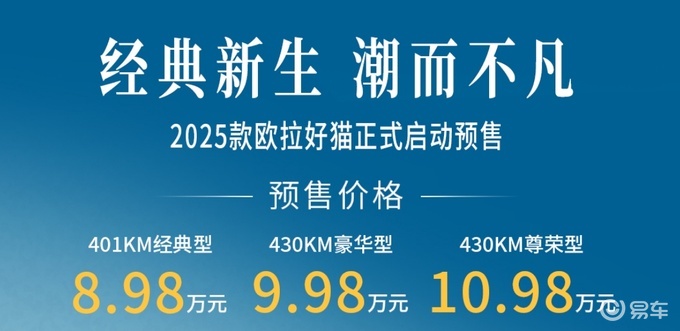 2025款欧拉好猫8.98万启动预售，A0级用户不再将就